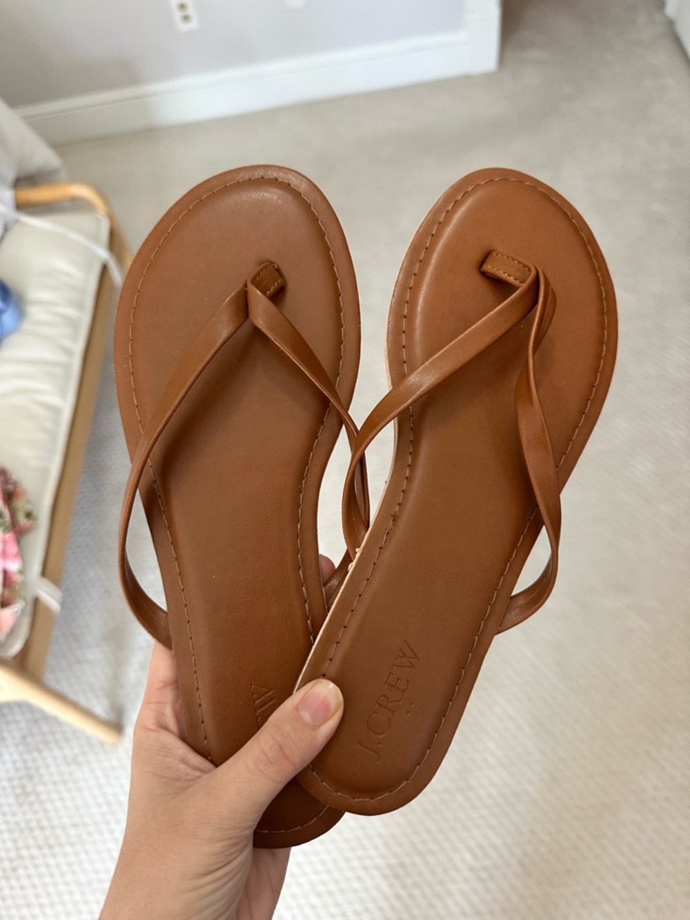 J. Crew Women's Tan Brown Leather Thong Sandals